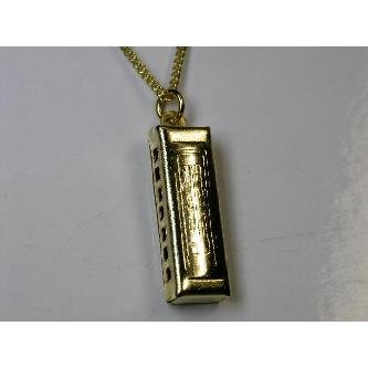 Gold Harmonica Charm Necklace Image